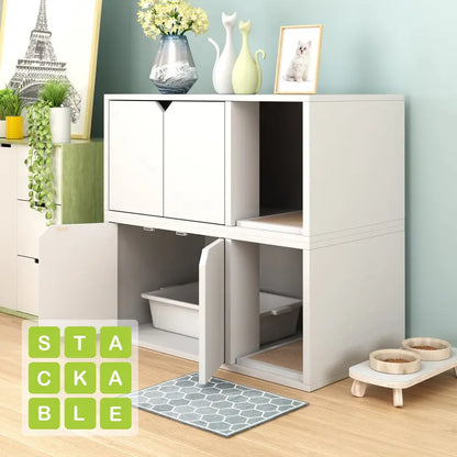 Way Basics Eco Cat Litter Box Enclosure Modern Cat Furniture, White