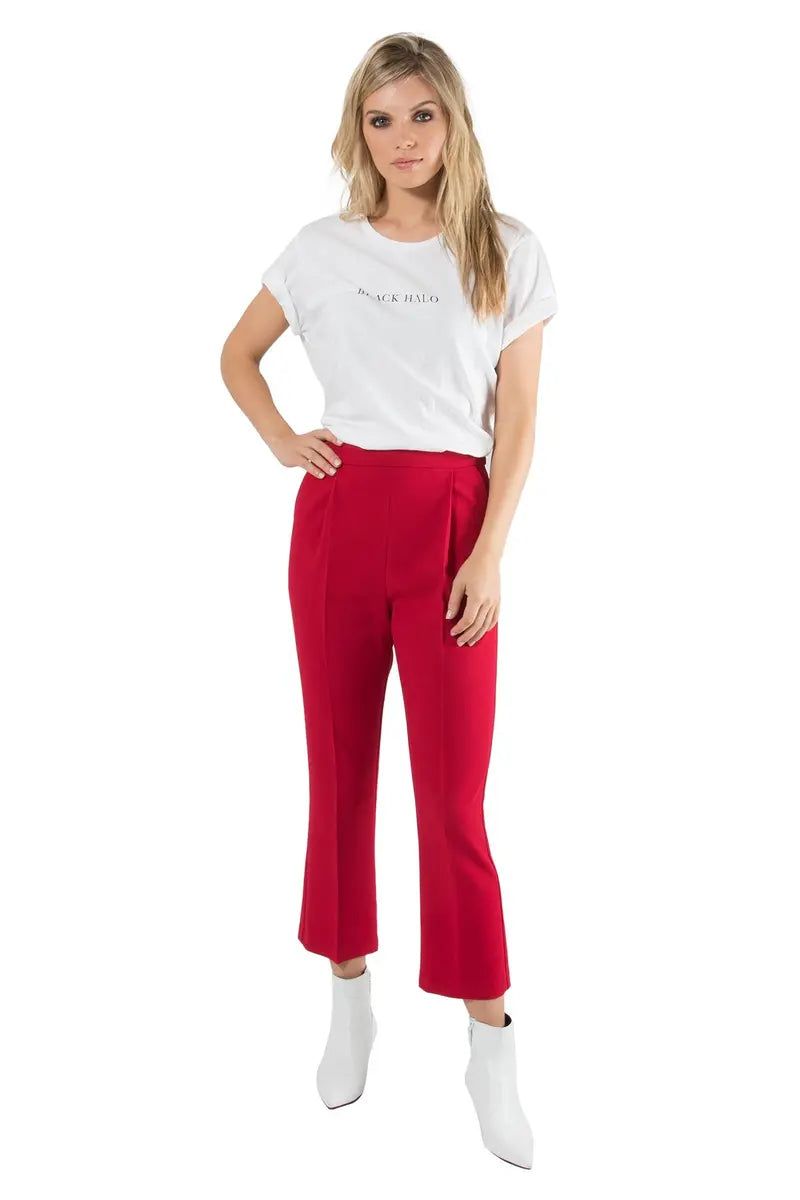 Cropped Straight Pant with Subtle Flare  Pleated Front & Hidden Zip Closure
