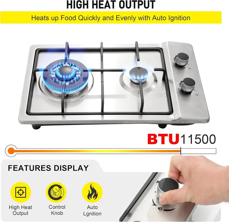 Forimo 12-Inch Stainless Steel Dual-Fuel Gas Cooktop  Seamless Cleaning Design