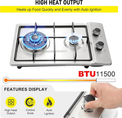 Forimo 12-Inch Stainless Steel Dual-Fuel Gas Cooktop  Seamless Cleaning Design