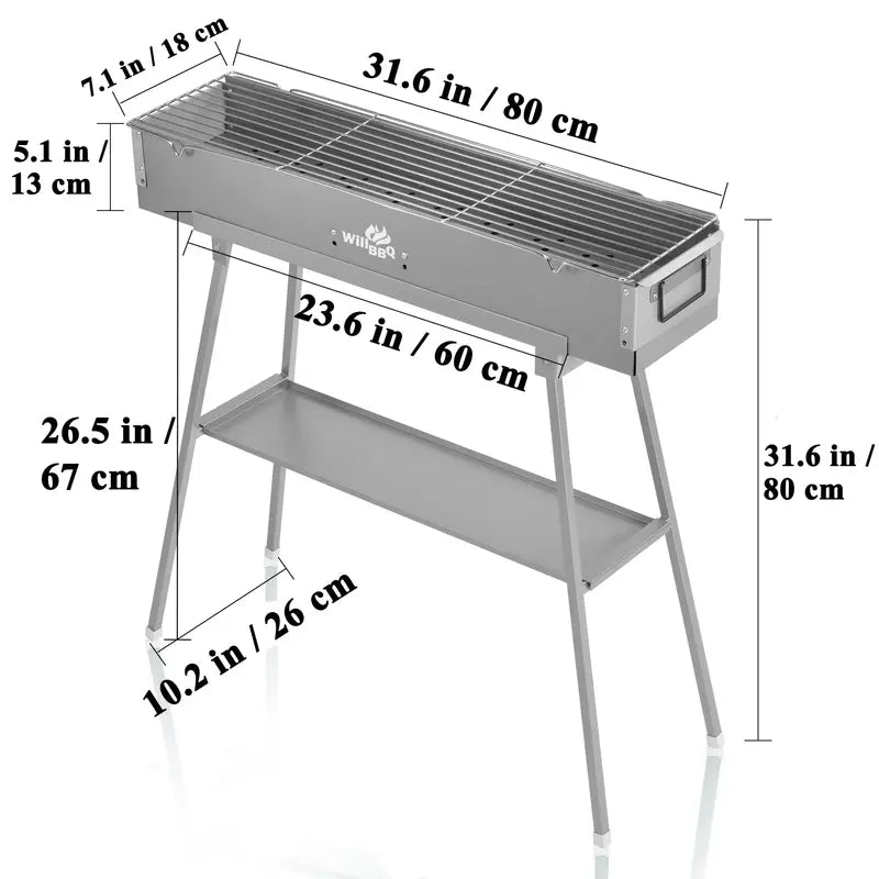 WILLBBQ Heavy-Duty Portable Charcoal Grill for Outdoor Cooking and Commercial Use