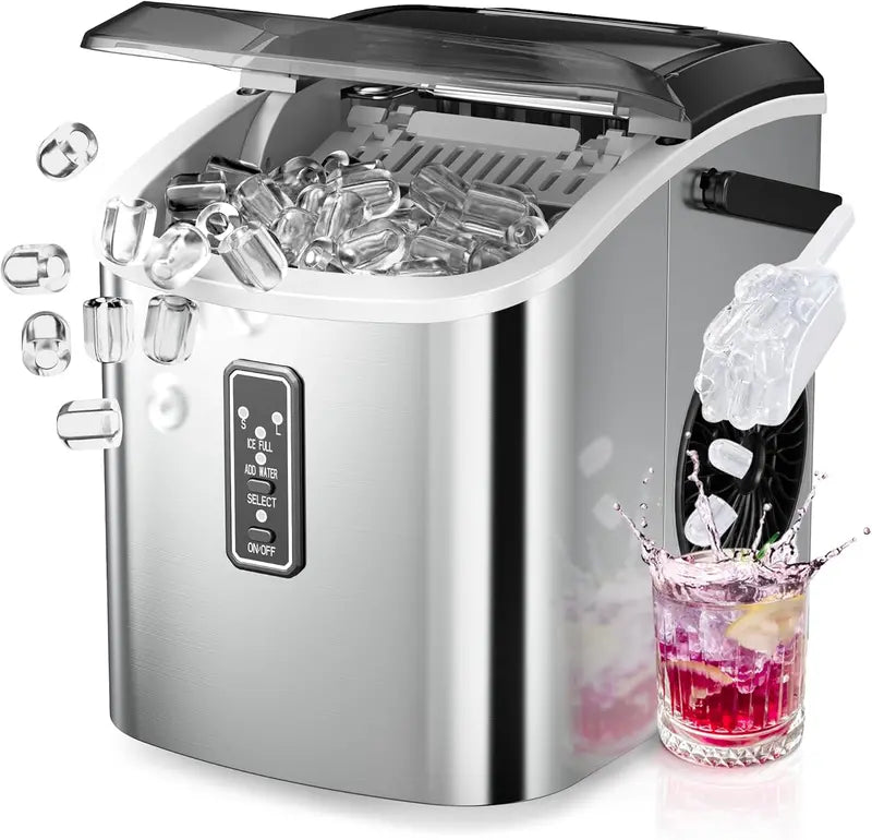 EUHOMY Portable Ice Maker  26 lb/Day, 9 Cubes in 6 Minutes, Carry Handle, Scoop & Basket, Dual Bullet Sizes, Black