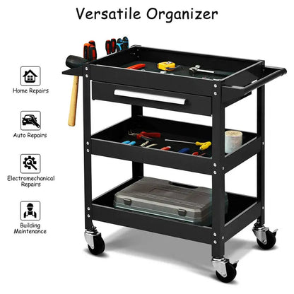 Heavy-Duty Rolling Tool Cart  330-LB Capacity 3-Tier Mobile Workshop Organizer
