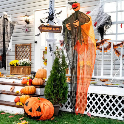 6 ft Hanging Ghost Pumpkin Man  Animated Halloween Decor with Red LED Eyes & Articulating Limbs