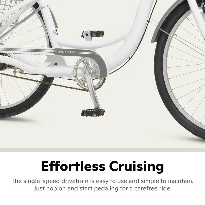 Schwinn Meridian Adult Tricycle  26-Inch Beach Cruiser, Low-Step Frame, Wide Comfort Saddle, Foldable Basket