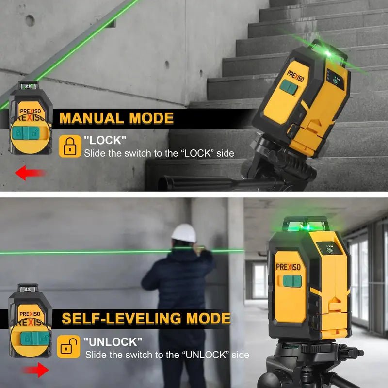 PREXISO 360° Self-Leveling Green Cross Line Laser with Tripod, 100Ft Range, Adjustable Modes