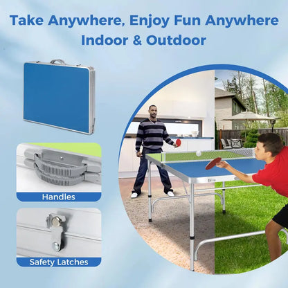 Fully Assembled Foldable Ping Pong Table  Includes Net & Dual-Color Paddles (47″ Blue/Green)
