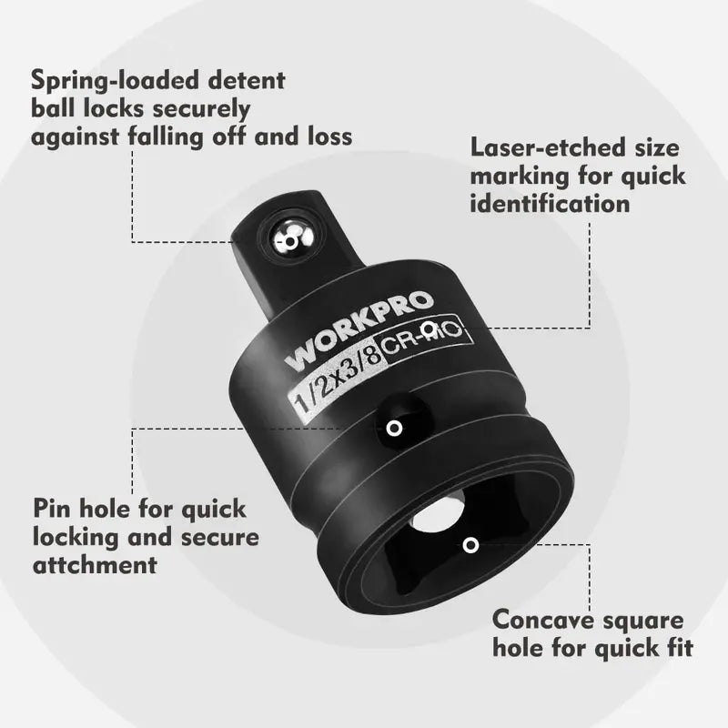 WORKPRO 4-Piece Impact Driver Socket Adapter Kit: 1/4″, 3/8″, and 1/2″ Drive Converters