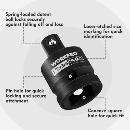 WORKPRO 4-Piece Impact Driver Socket Adapter Kit: 1/4″, 3/8″, and 1/2″ Drive Converters