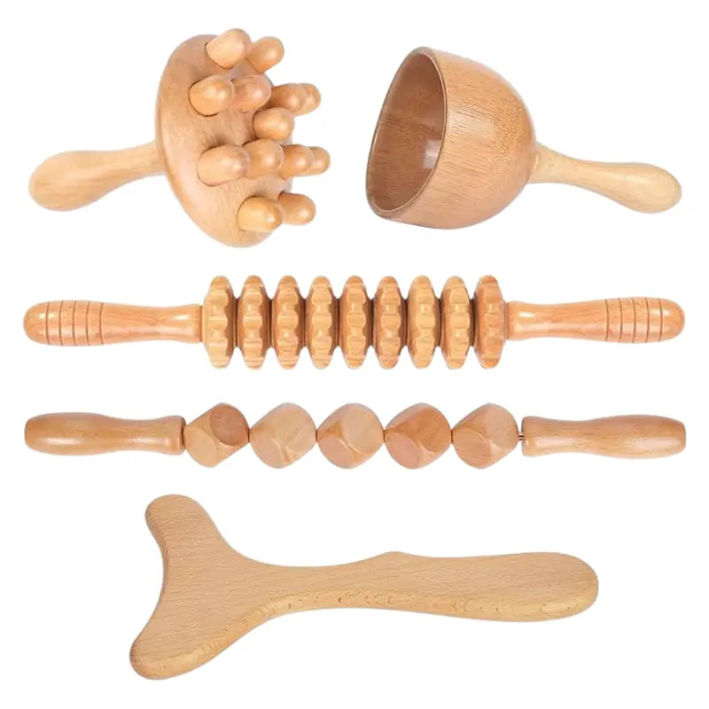 5-Piece Wood Therapy Massage Set  Full-Body Wooden Tools for Professional & At-Home Use