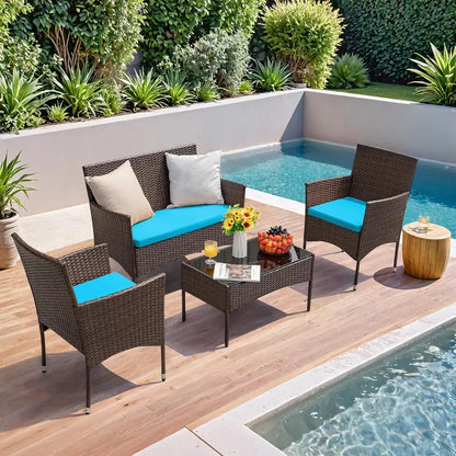 Homall Rattan Patio Furniture Set  4-Piece Indoor/Outdoor Wicker Chairs with Brown & Beige Cushions