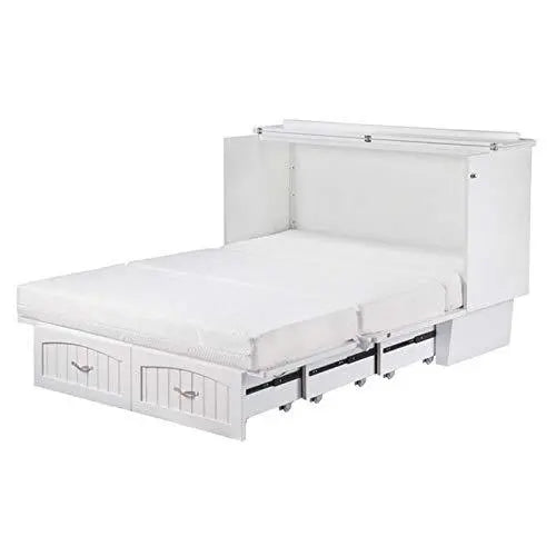 BOWERY HILL Queen-Sized Murphy Bed with Charging Station & Foldable Mattress  White