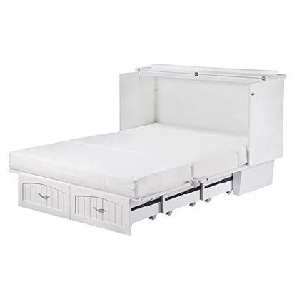 BOWERY HILL Queen-Sized Murphy Bed with Charging Station & Foldable Mattress  White