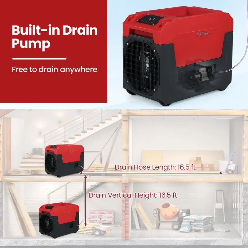 140-Pint Portable Industrial Dehumidifier  Pump-Enabled Unit for High-Moisture Basements