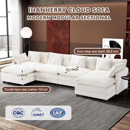 111.4-Inch L-Shaped Modular Cloud Sofa  Chenille 4-Seater with Ottoman & Deep Seat Design