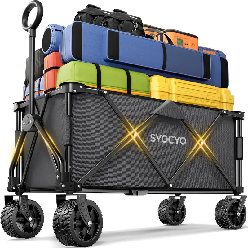 All-Terrain Foldable Beach Cart  Large-Wheel Portable Utility Wagon for Sand, Grass & Gravel