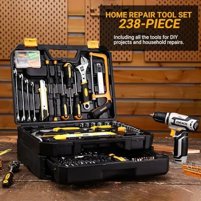 DEKOPRO 12V Cordless Drill & Tool Kit Box Set  Home Mechanic Combo with Storage Case