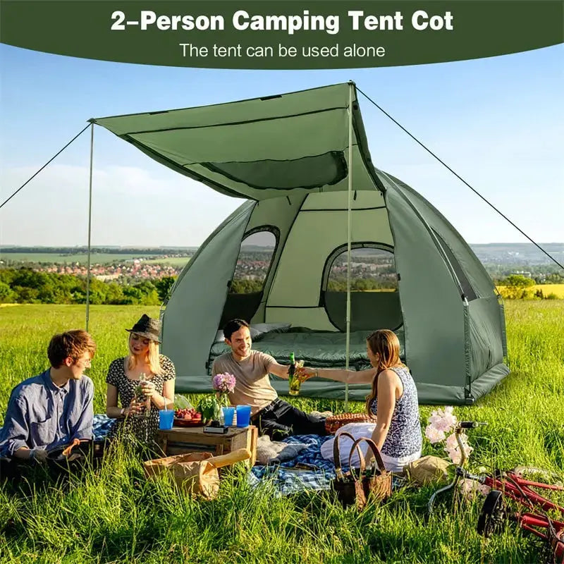 5-in-1 Portable Camping Cot Tent  2-Person Outdoor Combo Featuring Air Mattress, Sleeping Bag, Sunshade & Integrated Tent Structure