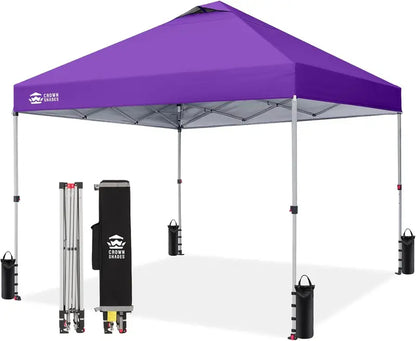 CROWN SHADES 10′ x 10′ Beach Canopy Tent: One-Push Deployment, Silver-Coated UV-Reflective Top, Three-Height Adjustment, and Sandbag Stability System