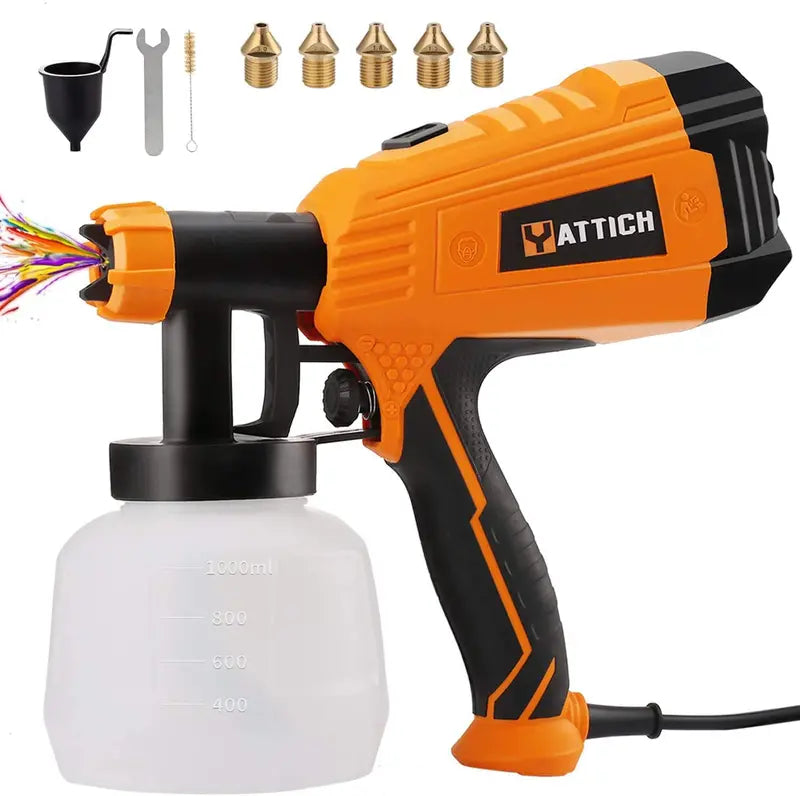 YATTICH 700W HVLP Paint Sprayer YT-201, 3 Spray Patterns, 5 Nozzle Sizes, Copper Nozzles, User-Friendly Design