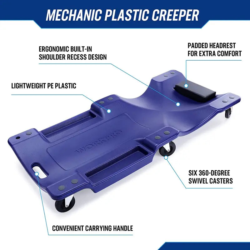 WORKPRO 40-Inch Mechanic’s Creeper  Padded Headrest, 330-LB Capacity, 6-Wheel Mobility
