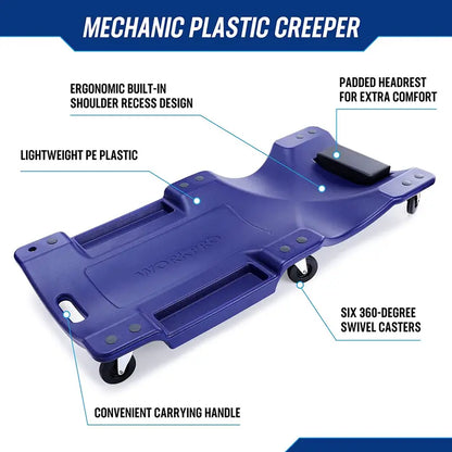 WORKPRO 40-Inch Mechanic’s Creeper  Padded Headrest, 330-LB Capacity, 6-Wheel Mobility