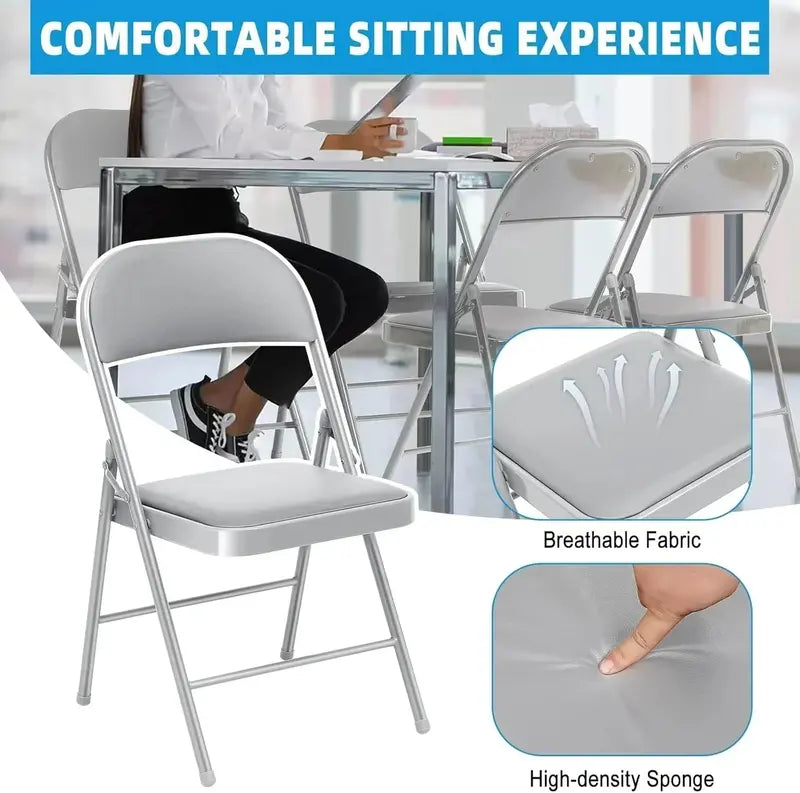 Set of Six Black Folding Chairs ¡ª Leather-Upholstered Event Seating for Weddings, Offices &amp; Gatherings