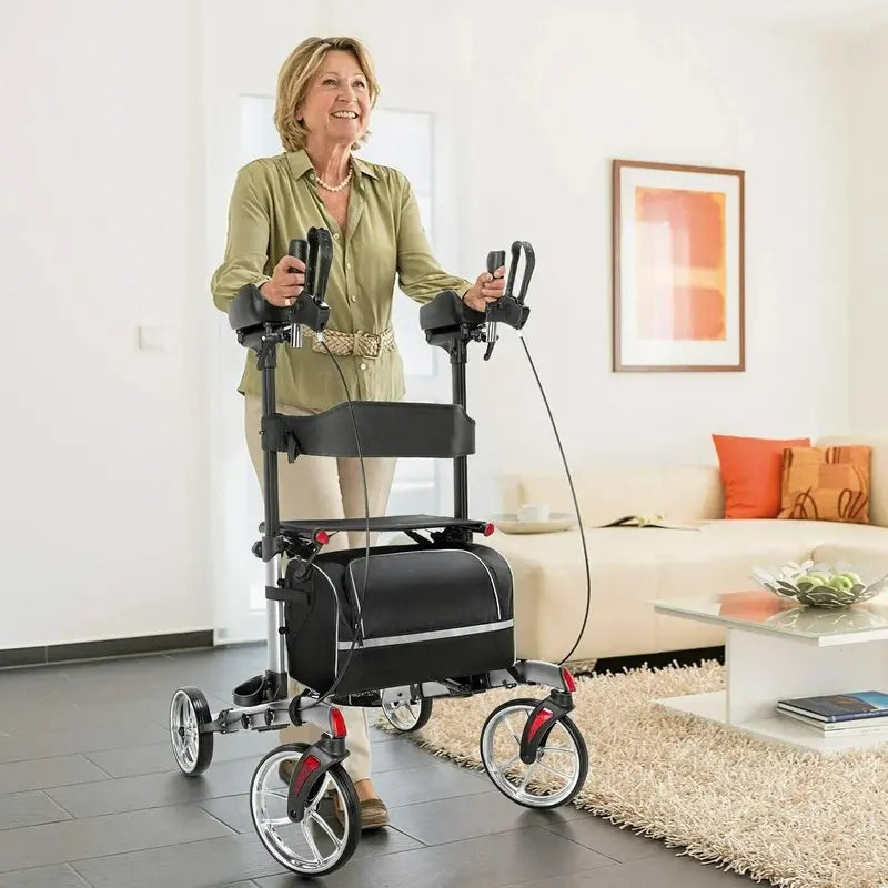 Heavy-Duty Rollator Walker for Seniors  Reinforced Steel Frame, Large Wheels, Adjustable Height & Seat