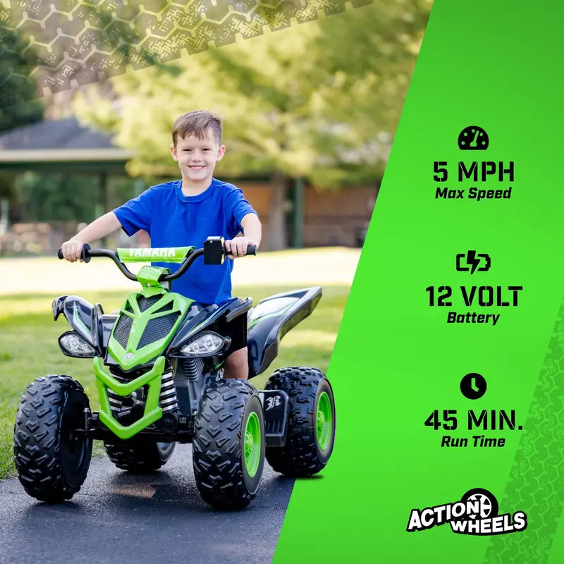 Yamaha 12V Raptor ATV Ride-On  Kids’ Powered Vehicle (Ages 3+), 5 MPH Max Speed