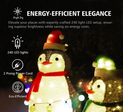 TECHSHARE 3-Piece LED Lighted Ceramic Penguin Set  Weather Resistant Christmas Outdoor Decor