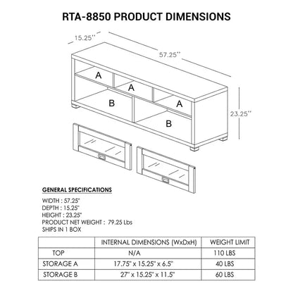 Techni Mobili Durbin 58″ TV Stand, Espresso Finish, Fits TVs Up to 75″, Contemporary Design with Storage