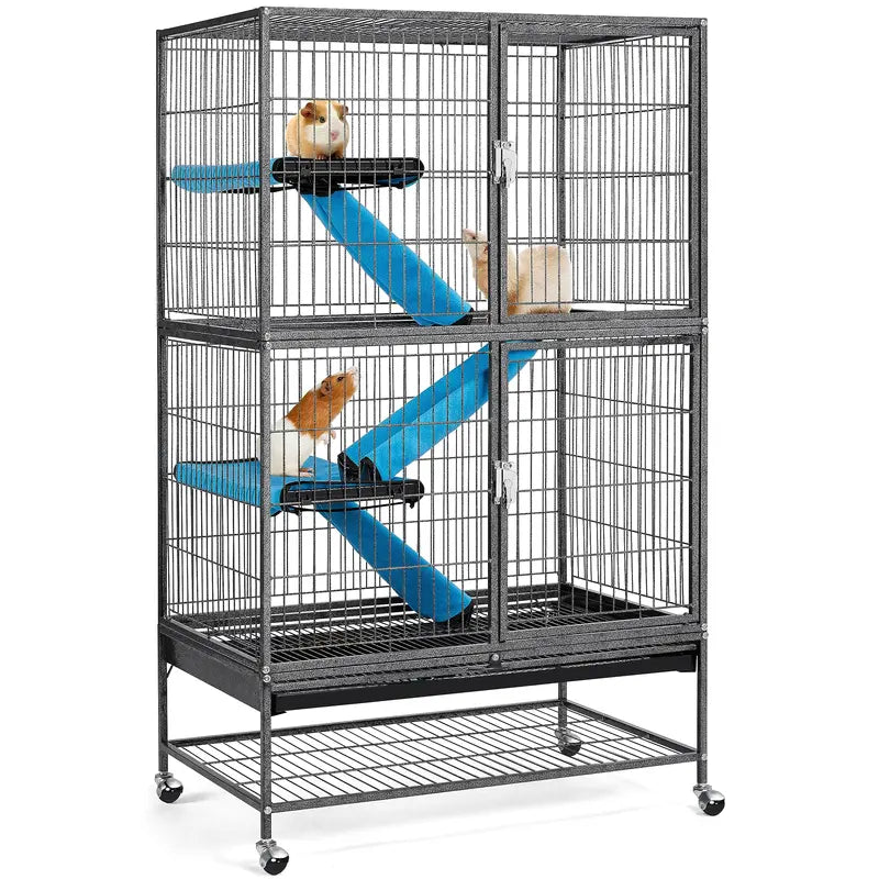 Yaheetech Rolling 2-Story Ferret Cage Small Animal Cage for Chinchilla Adult Rats Metal Critter Nation Cage w/ 2 Removable Ramps/Platforms Black