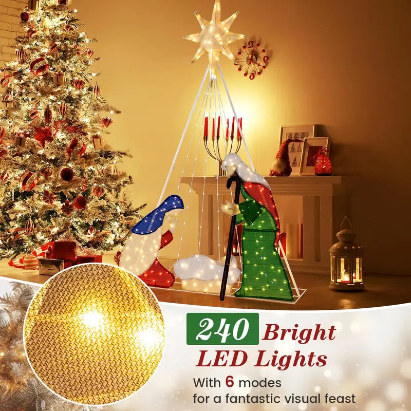 6-Foot Nativity Scene — Illuminated Holy Family Set with 240 Soft-Glow LED Lights