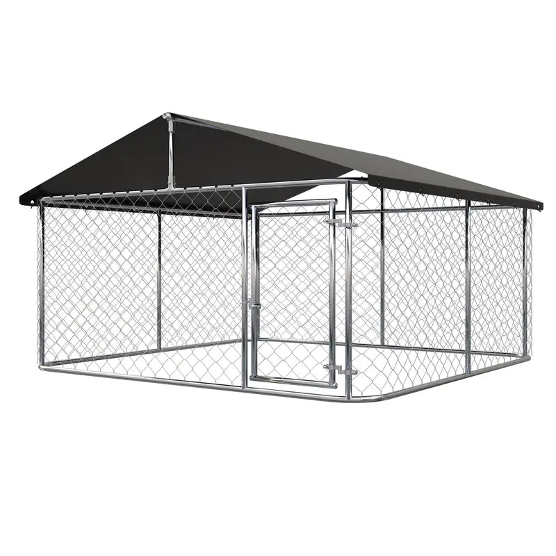 Petony Heavy Duty Outdoor Dog Kennel with UV & Water Resistant Roof Cover, Chain-Link Fence & Secure Swing Gate