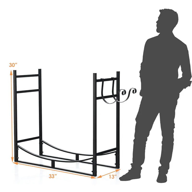 Heavy-Duty 33-Inch Metal Firewood Log Rack for Stable Outdoor Storage