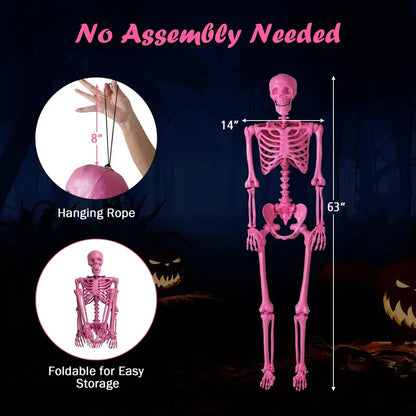 5.5-Foot Pink Poseable Skeleton  Life-Size Animated Halloween Prop with Articulated Joints