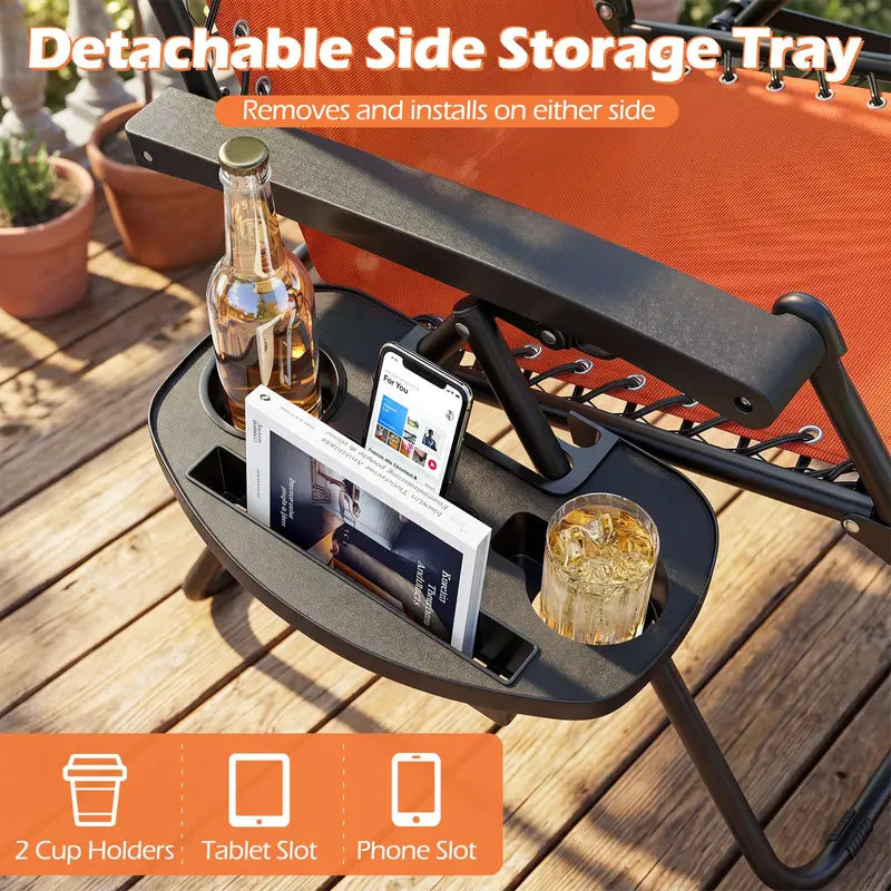 Zero-Gravity Recliner Chair  Ergonomic Backrest, Removable Pillow & Built-in Cup Holder Tray