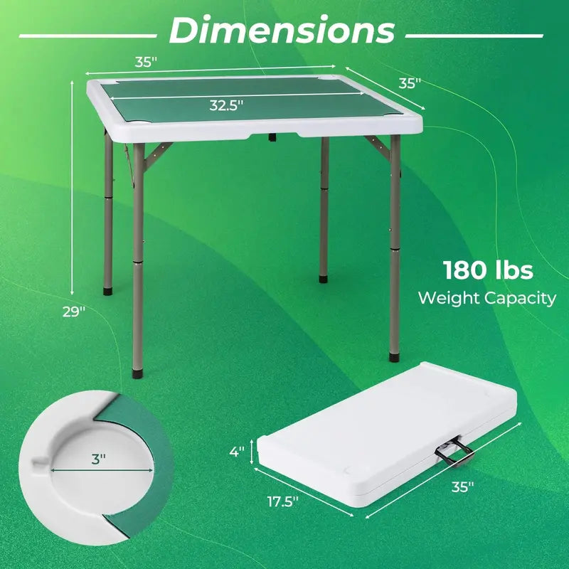 Costway 35-Inch Folding Mahjong Table  Green Felt Surface, Cup Holders & Carrying Handle