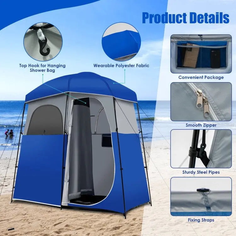 Dual-Compartment Camping Privacy Tent  Shower & Toilet Shelter with Carry Bag