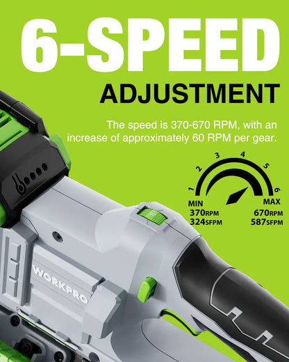 WORKPRO 20V Cordless Band Saw for Metal Cutting — 3.75″ Capacity, 6-Speed Variable Control