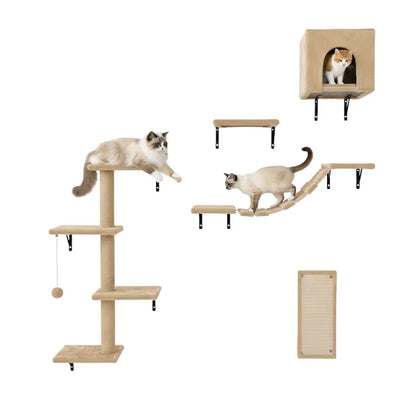 Complete Cat Wall Climbing System: House, Bridge, Steps, Scratcher, and Climber