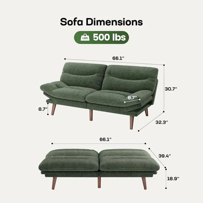 Adjustable Futon Sofa Bed  Modular Backrests & Armrests, Converts Effortlessly to a Sleeper Couch