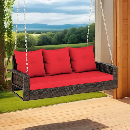 YITAHOME 3-Person Hanging Porch Swing  Wicker Outdoor Bench with Removable Cushions, Ideal for Patios, Balconies & Gardens (Brown)