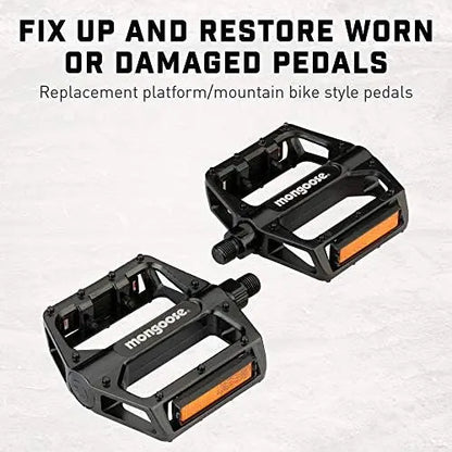 Mongoose Lightweight Durable Alloy Bike Pedals for Adults  1/2″ & 9/16″ Adapters, Reflective Strips, Wide Platform
