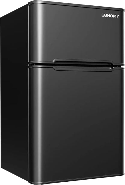 EUHOMY 3.2 Cu. Ft. 2-Door Mini Fridge with Freezer  Compact Silver Refrigerator for Dorms, Offices & Small Spaces