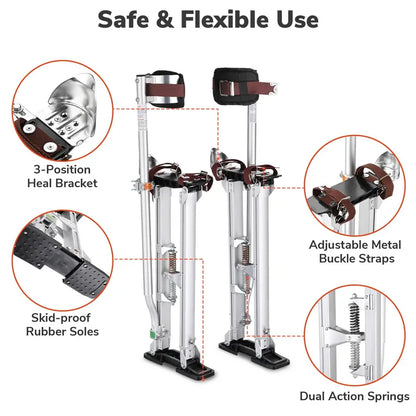 Yescom Drywall Stilts 24″-40″ Adjustable Aluminum Tool Stilt with Knee Pad Protection for Painting Painter Taping Silver