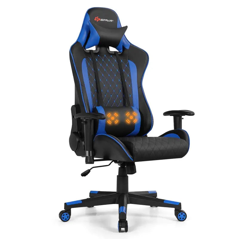 Adjustable Massage Gaming Chair  Reclining Backrest, Height-Adjustable Seat & Armrests