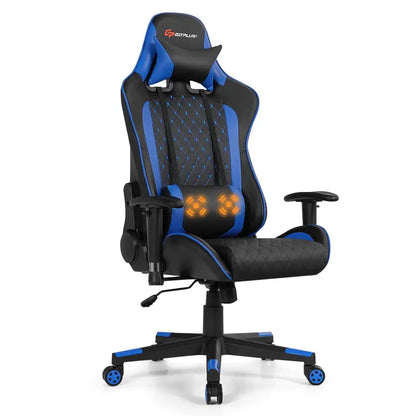 Adjustable Massage Gaming Chair  Reclining Backrest, Height-Adjustable Seat & Armrests