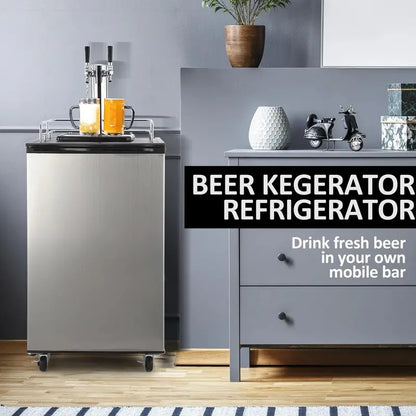 Dual-Tap Kegerator  Full-Size Stainless Steel Draft Beer Dispenser with CO2 Tank and Precision Temp Control (32°F50°F)