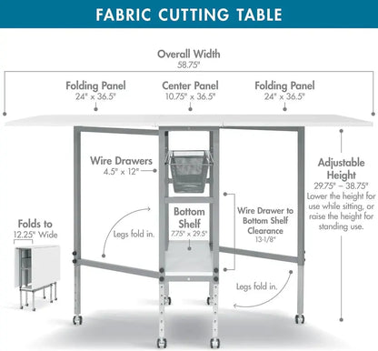 Sew Ready Hobby Cutting Table  58.75¡å ¡Á 36.5¡å, White/Silver Finish